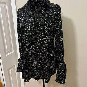 Banana Republic Black and Beige Polka Dot Button Down Shirt with Collar